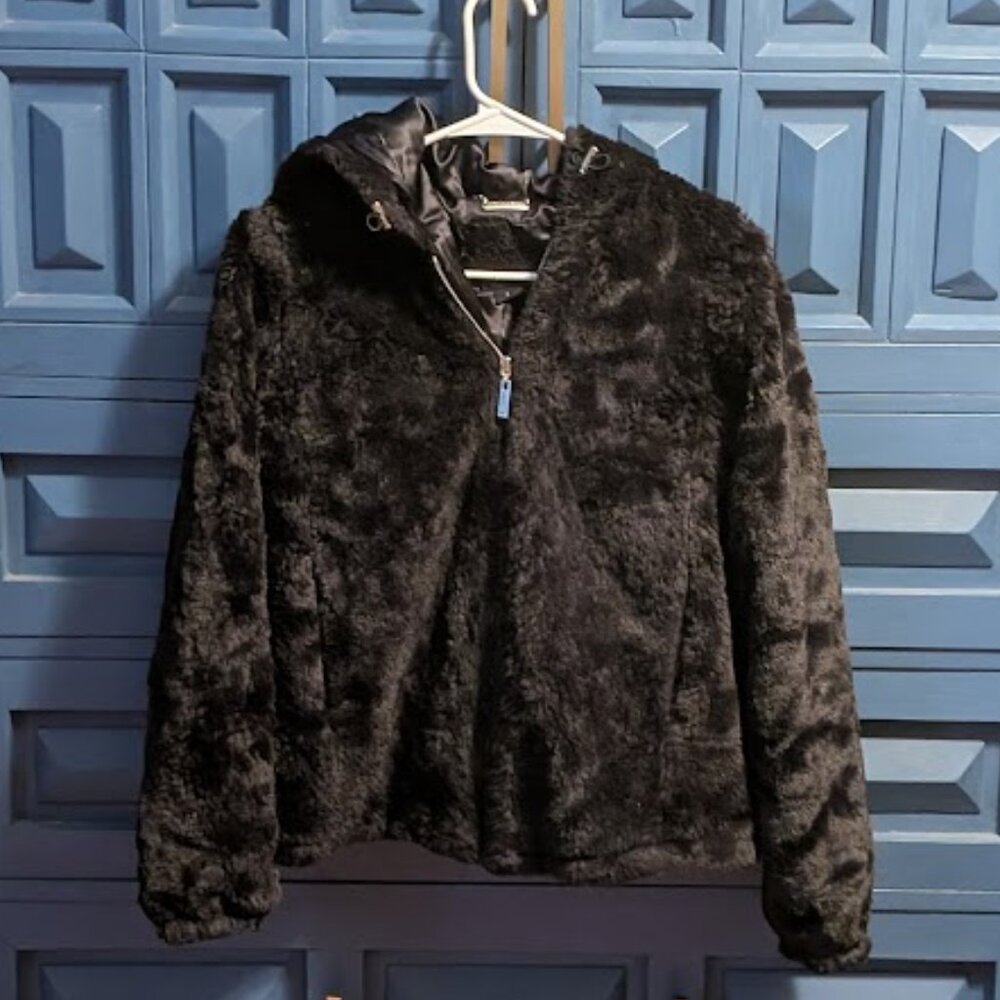 JJ29 JOU JOU Black Fuzzy Hooded Sherpa Jacket